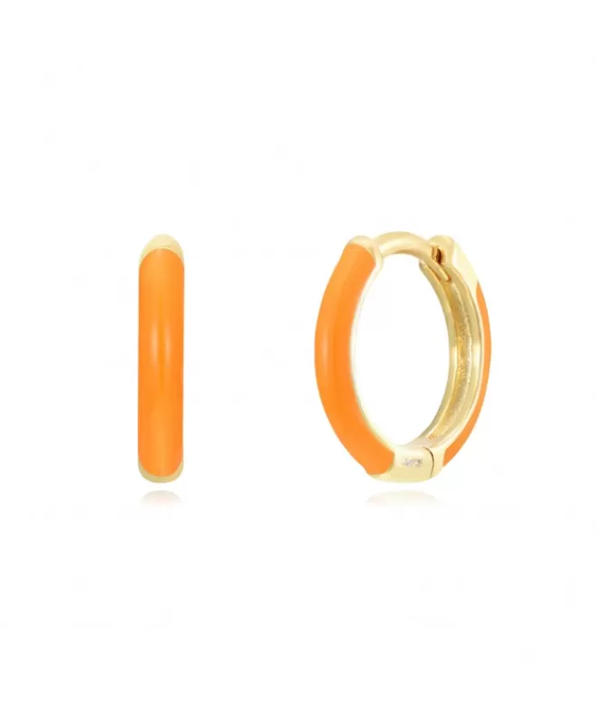 Pendientes Acabados En Oro^Doña Sol Aros Enamel Naranja