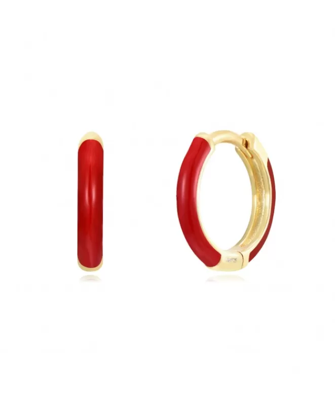 Pendientes Acabados En Oro^Doña Sol Aros Enamel Rojo