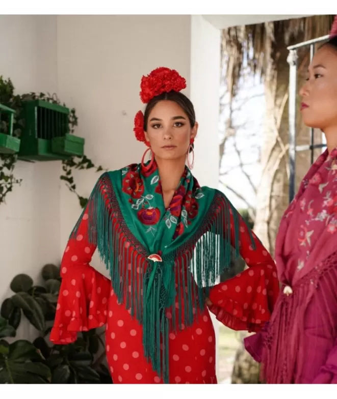 Mantones De Flamenca^Doña Sol Mantón Casilda Verde Esmeralda