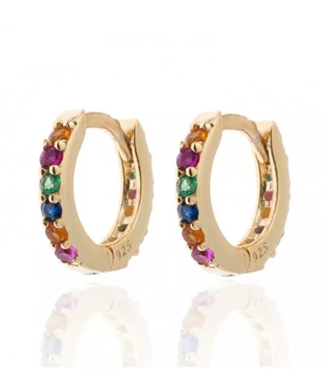 Pendientes Acabados En Oro^Doña Sol Pendientes Aro Circonitas Multicolor Oro