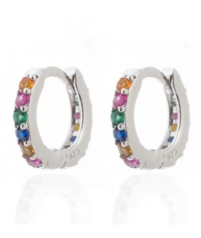 Pendientes Acabados En Plata^Doña Sol Pendientes Aro Circonitas Multicolor Plata