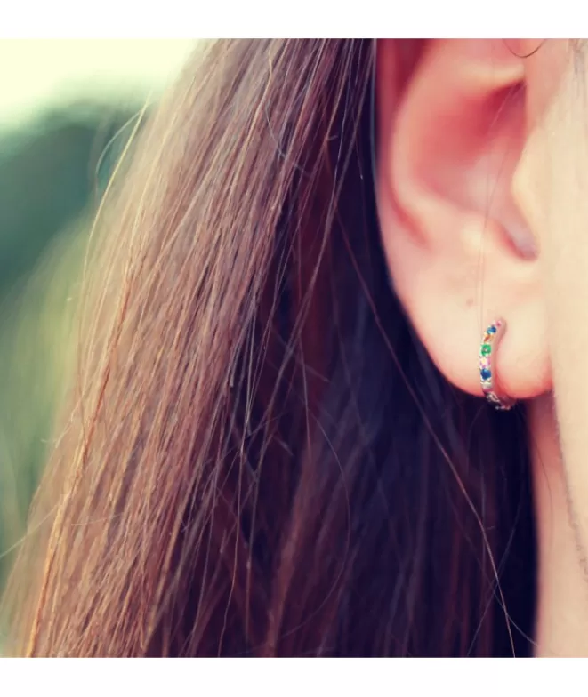 Pendientes Acabados En Plata^Doña Sol Pendientes Aro Circonitas Multicolor Plata