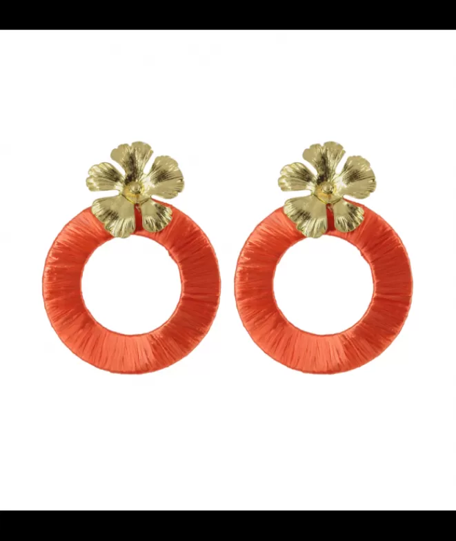 Pendientes De Flamenca | Pendientes Bisutería^Doña Sol Pendientes Flor Aro Hilo Coral